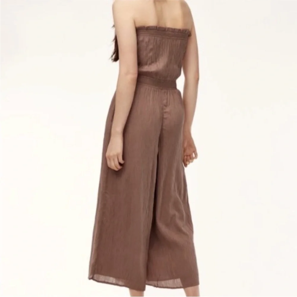 Wilfred Aritzia Masson Wide Leg Cropped Jumpsuit Strapless Nutmeg Brown Size M